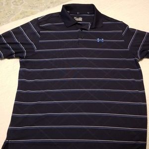 Under Armour Heat Gear navy blue striped golf polo